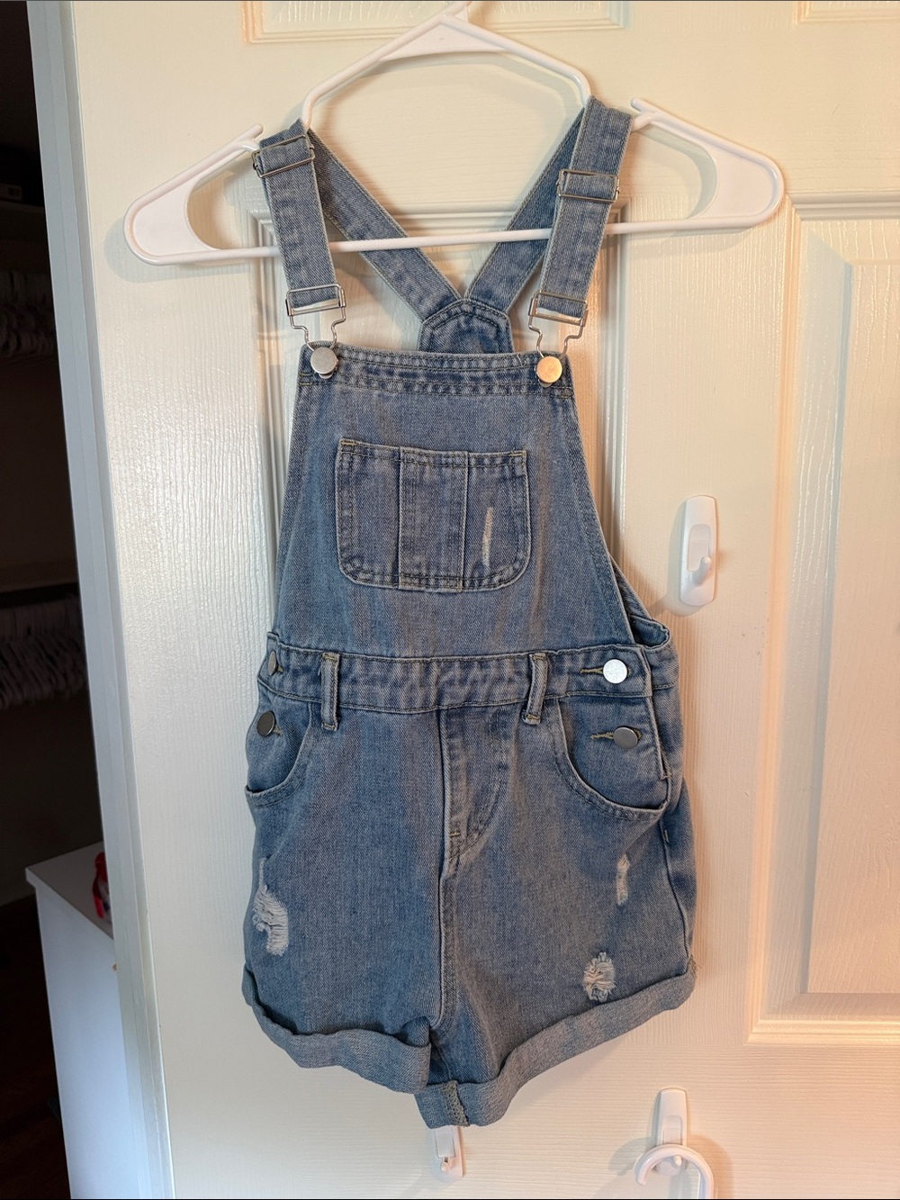 SHEIN Light Blue Denim Short Overalls for Kids